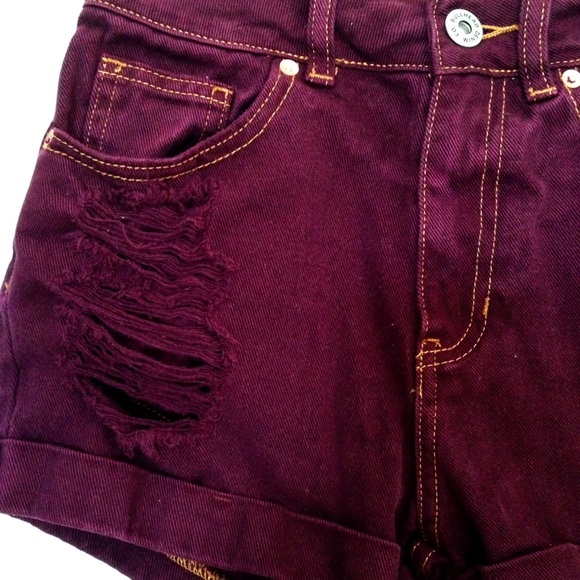 Bullhead Maroon Distressed High Waisted Shorts - Picture 2 of 2